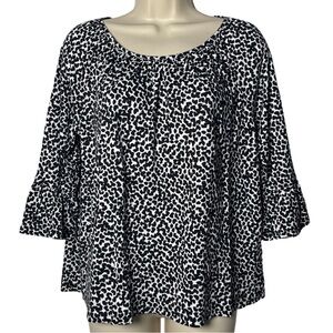 Michael Kors Black and White Knit Blouse with Bell Sleeves size M